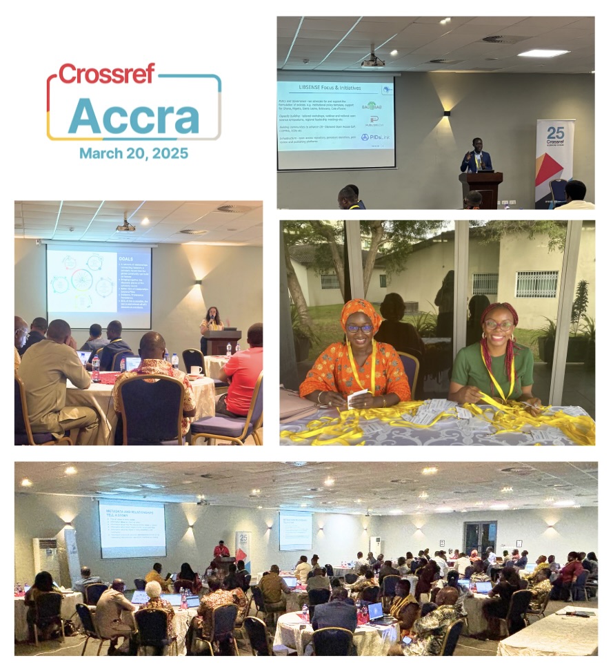 Photo: A collage of snapshots capturing activities at the Crossref Accra event.