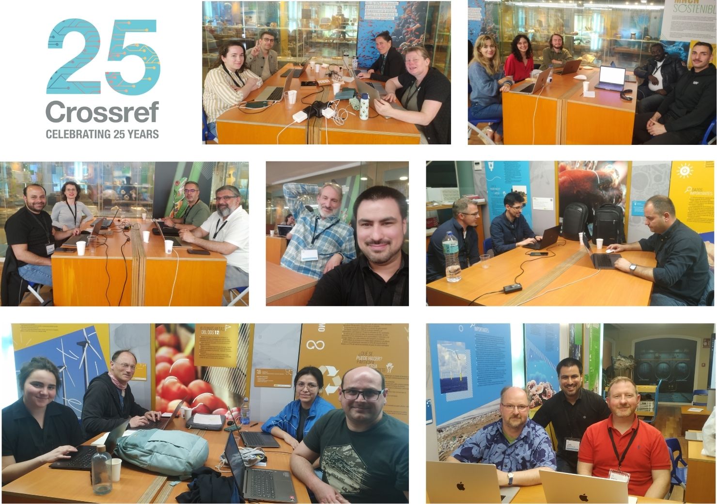 A mosaic of pictures depicting groups of people working on their laptops