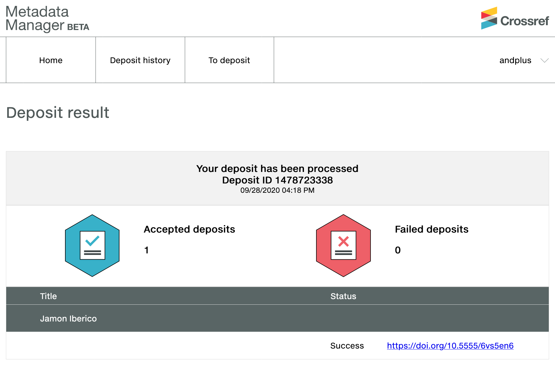 Metadata Manager success message
